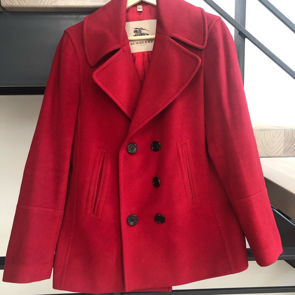 Burberry Cherry Red Wool Pea Coat